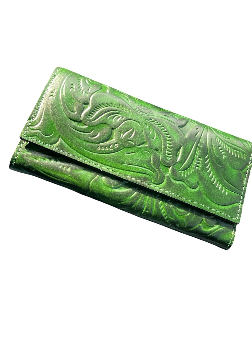 👛50-Patricia Nash- Green Embossed Leather Wallet - Women Bags